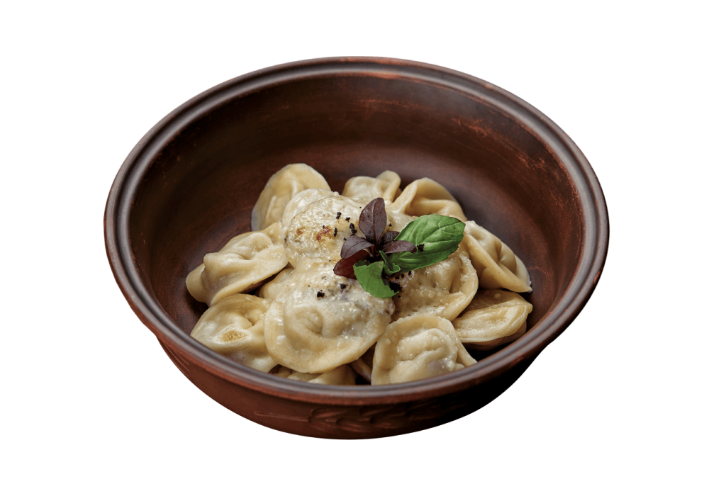 Пельмени с сметаной/ с грибным соусом