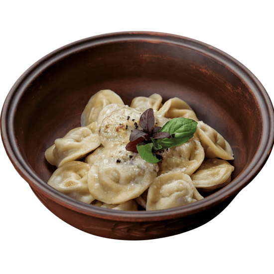 Пельмени с сметаной/ с грибным соусом