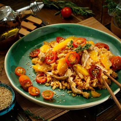 Рис  WOK со свининой и апельсинами