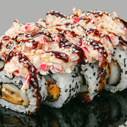 Ролл с мидиями и крабовым муссом