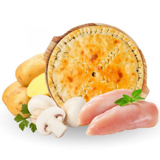 Пирог с курицей, картофелем и грибами