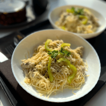 Паста с куриной грудкой и грибами