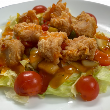 Салат теплый с куриным филе