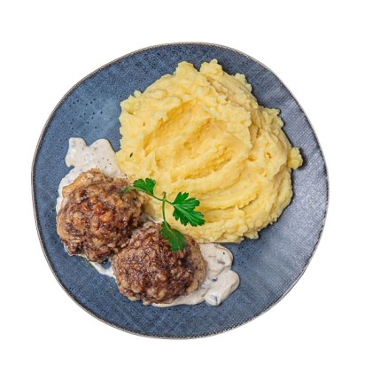 Тефтели говяжьи, запеченные в сливочном или овощном соусе, с гарниром на выбор