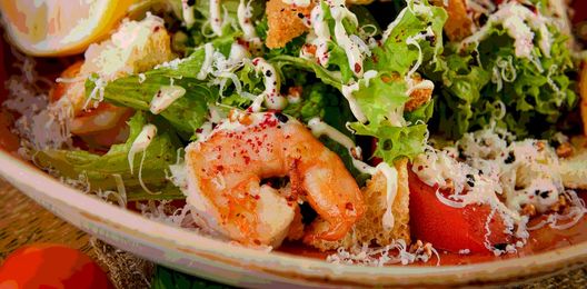Салат «Цезарь» с тигровыми креветками