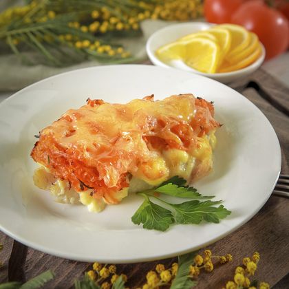 Минтай с запеченными овощами