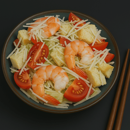 Салат Цезарь с тигровой креветкой