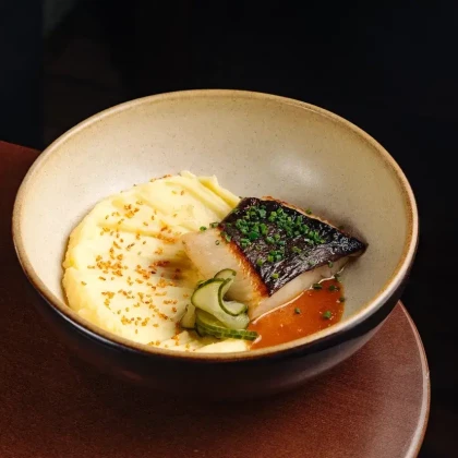 Палтус с васаби пюре