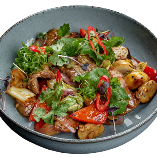 Говядина Wok c овощами в перечном соусе