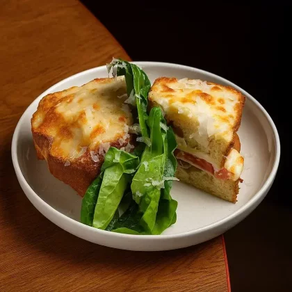 Бриошь с ветчиной, моцарелло, томатами и соусом "Тоннато"