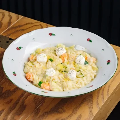Орзо с креветками и лимонной рикоттой