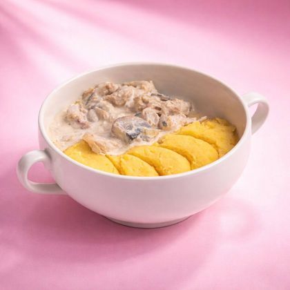 Бефстроганов из курицы с картофельным пюре