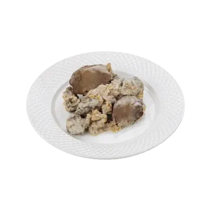 Печень цыплёнка в сливочном соусе с беконом