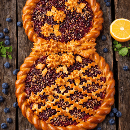 Пирог ВОСЬМЕРКА  с вишней\черникой\яблоками и курагой_