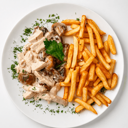 Бефстроганов с картофелем фри