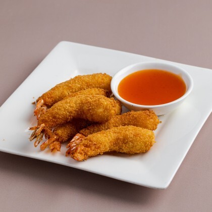 Острая креветка в темпуре с соусом манго-чили