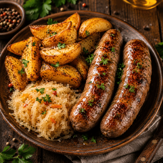 Купаты свиные с картофелем по-деревенски