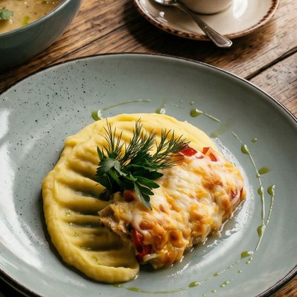 Филе минтая запеченное под сыром с овощами