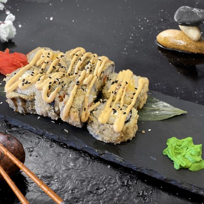 Чеддер темпура с копченой курицей