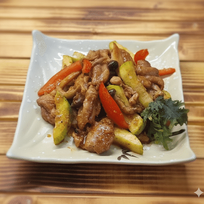 Курица с овощами с соусом якинику