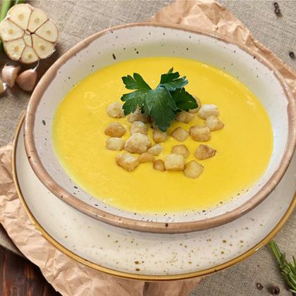 Тыквенный суп - пюре с жареным тофу