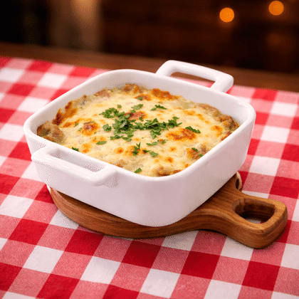 Запеканка из трески с овощами и картофелем