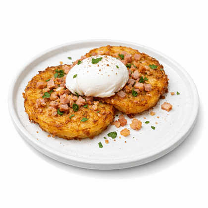 Драники с беконом и яйцом пашот