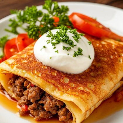 Блинчики с мясом и сметаной