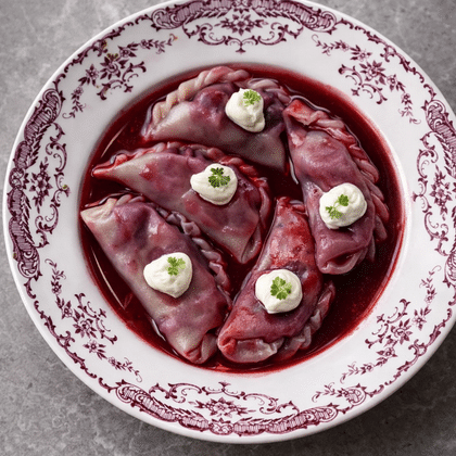 Вареники с вишней и муссом из рикотты