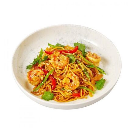 Wok с креветками в соусе терияки
