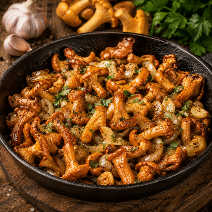 Лисички, жареные по-домашнему с луком и чесноком