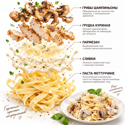 Феттучини с курицей и грибами