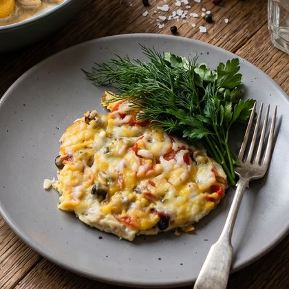 Филе куриного бедра запеченное под сыром с овощами