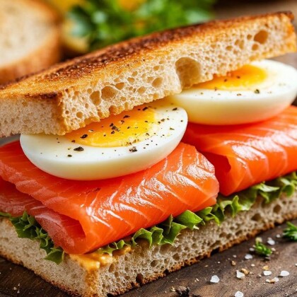 Сэндвич со слабосоленой семгой и яйцом