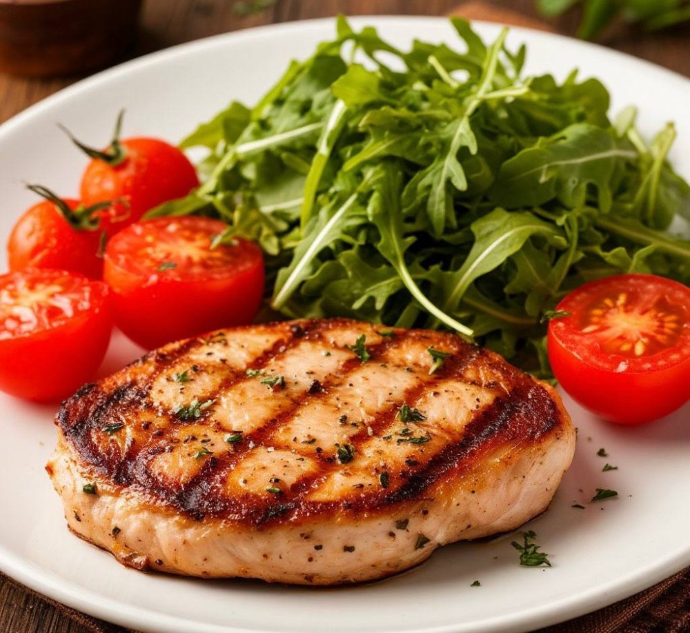 Стейк из куриной грудки с зеленым соусом