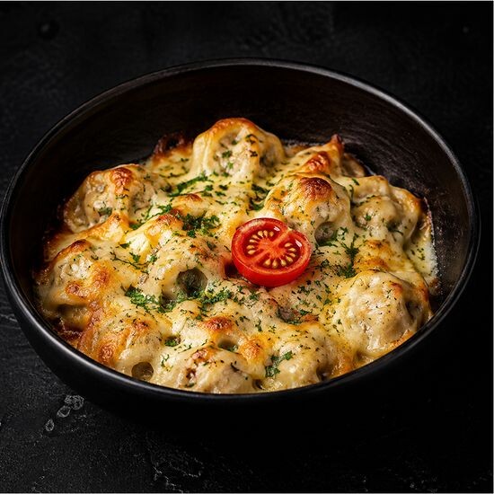 161 Пельмени запеченные под сыром и зеленью