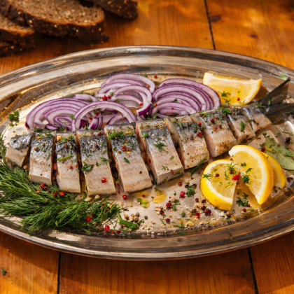 Сельдь фирменная от шеф-повара пряного посола. Филе сельди.