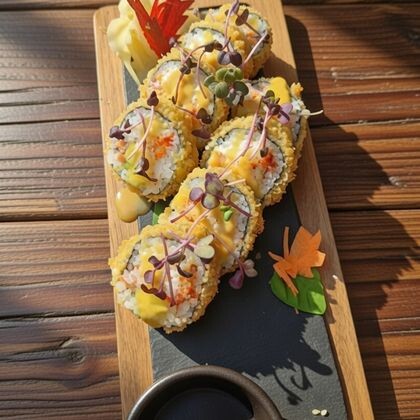 Де Люкс темпура маки /угорь,креветка,семга хк/