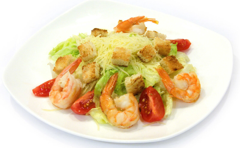 Салат цезарь с креветками