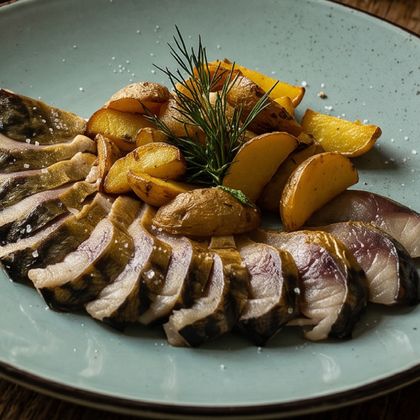 Копченая скумбрия с картофелем по-домашнему
