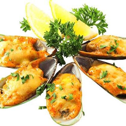 Мидии гигант на створках в сырно-чесночном соусе