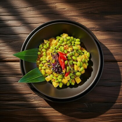 Бобы эдамамэ в сладком остром соусе